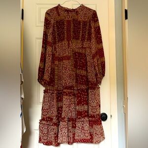 Petal and Pup Maxi Dress with long, sheer sleeves and ruched top size 10